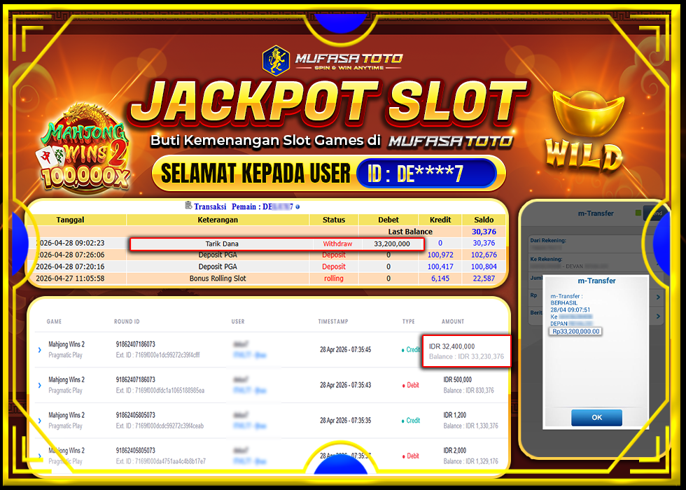 MUFASATOTO JACKPOT PRAGMATIC PLAY Rp .33.200.000|LUNAS